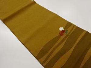 縮緬地金彩菊に変わり横段模様開き名古屋帯（額縁仕立て）